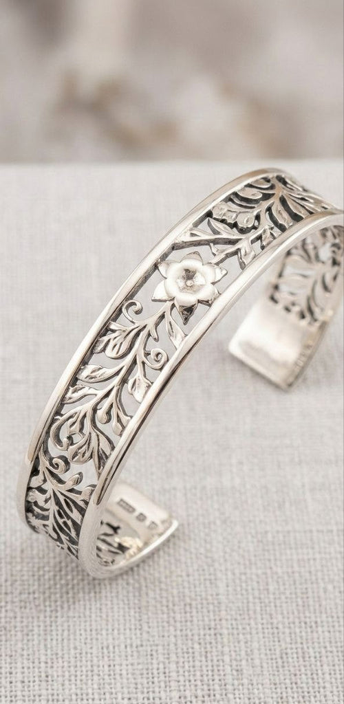 Royal Blossom Cuff – Renaissance Inspired Sterling Silver Bracelet