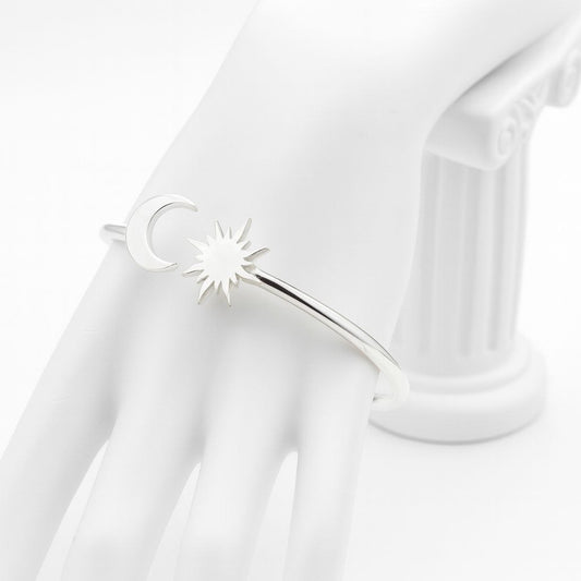 Celestial Moon & Sun Cuff — 925 Sterling Silver Bracelet
