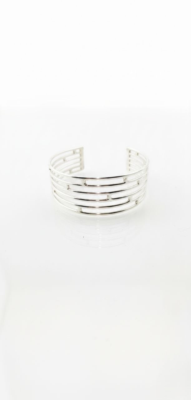 Sterling silver openwork cuff bracelet with parallel band design