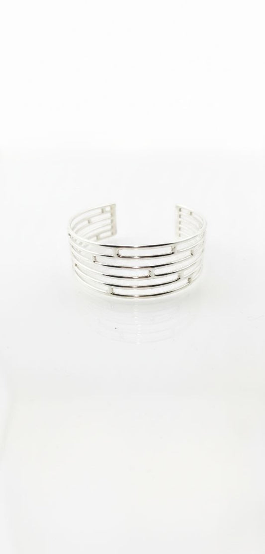 Sterling silver openwork cuff bracelet with parallel band design