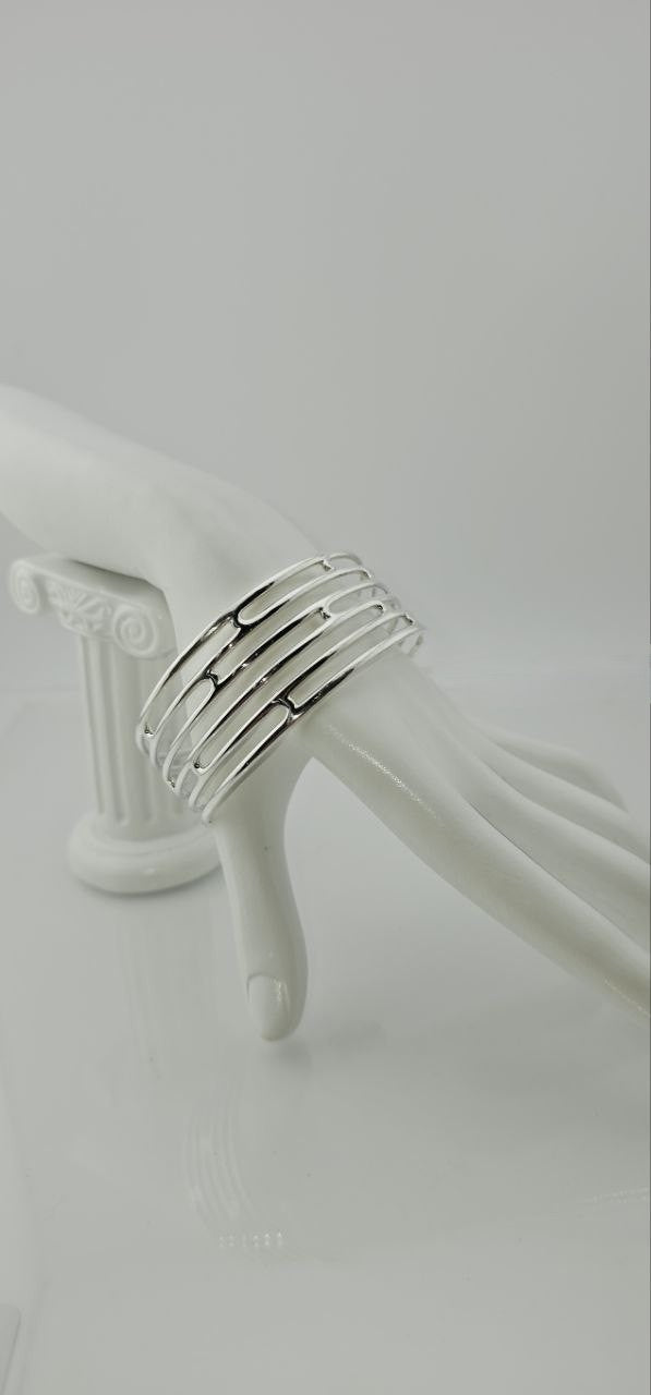 Sterling silver openwork cuff bracelet with parallel wave lines