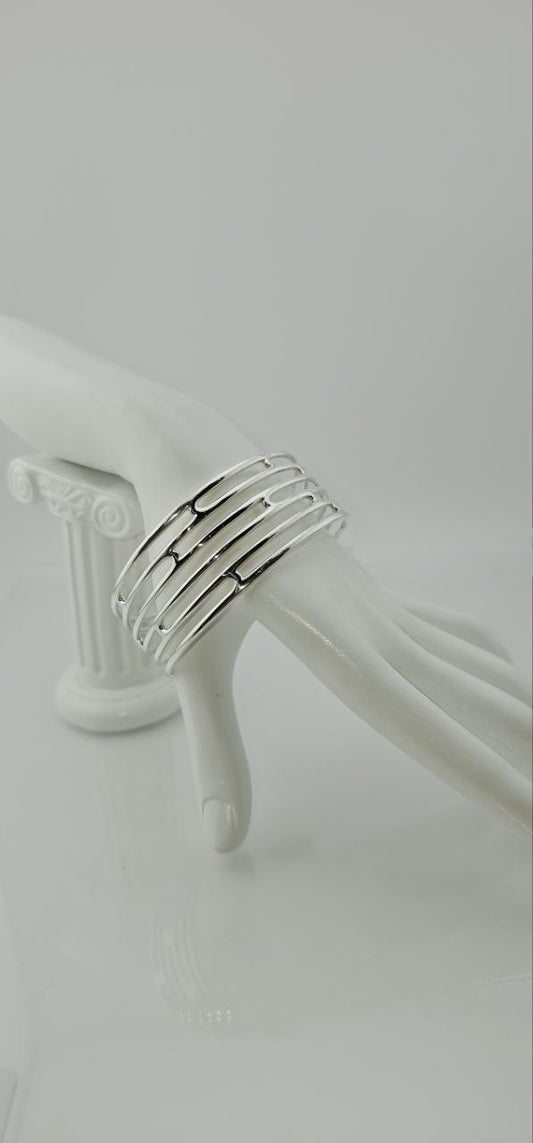 Sterling silver openwork cuff bracelet with parallel wave lines