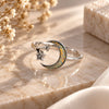 Sterling silver moon and stars ring with colorful opal inlay
