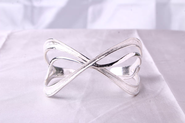 Front view of Wave silver cuff bracelet showing intricate fluid design and high precision 3D printed details